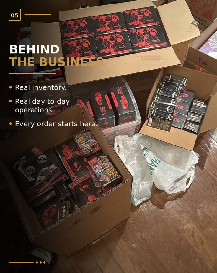 Behind the Business — Real inventory, real day-to-day operations. Every order starts here.